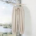 thumbnail image 4 of Miluxas Elastic Waistband Wide Leg Pants for Women Solid Loose Fit Tapered Trousers with Pockets Streetwear & Beachwear Beige, 4 of 9