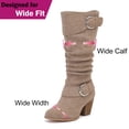 thumbnail image 4 of Love Steetly Women's Extra Wide Calf Knee High Boots, Soft Faux Suede, Two Large Round Buckle Straps, Slouchy Ruched Shaft Textured Stacked Heel Boots., 4 of 8