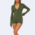 thumbnail image 4 of BSDJILFG Pajamas for Women Onesie Ribbed Knitted Long Sleeve U-Neck Bodycon Short Rompers Button-down Stretchy One-Piece Bodysuit Overalls Sleepwear Activewear, 4 of 9