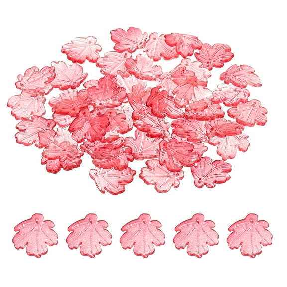 Uxcell Leaf Beads, Crystal Maple Leaf Beads Translucent Czech Glass Beads, Pink Red
