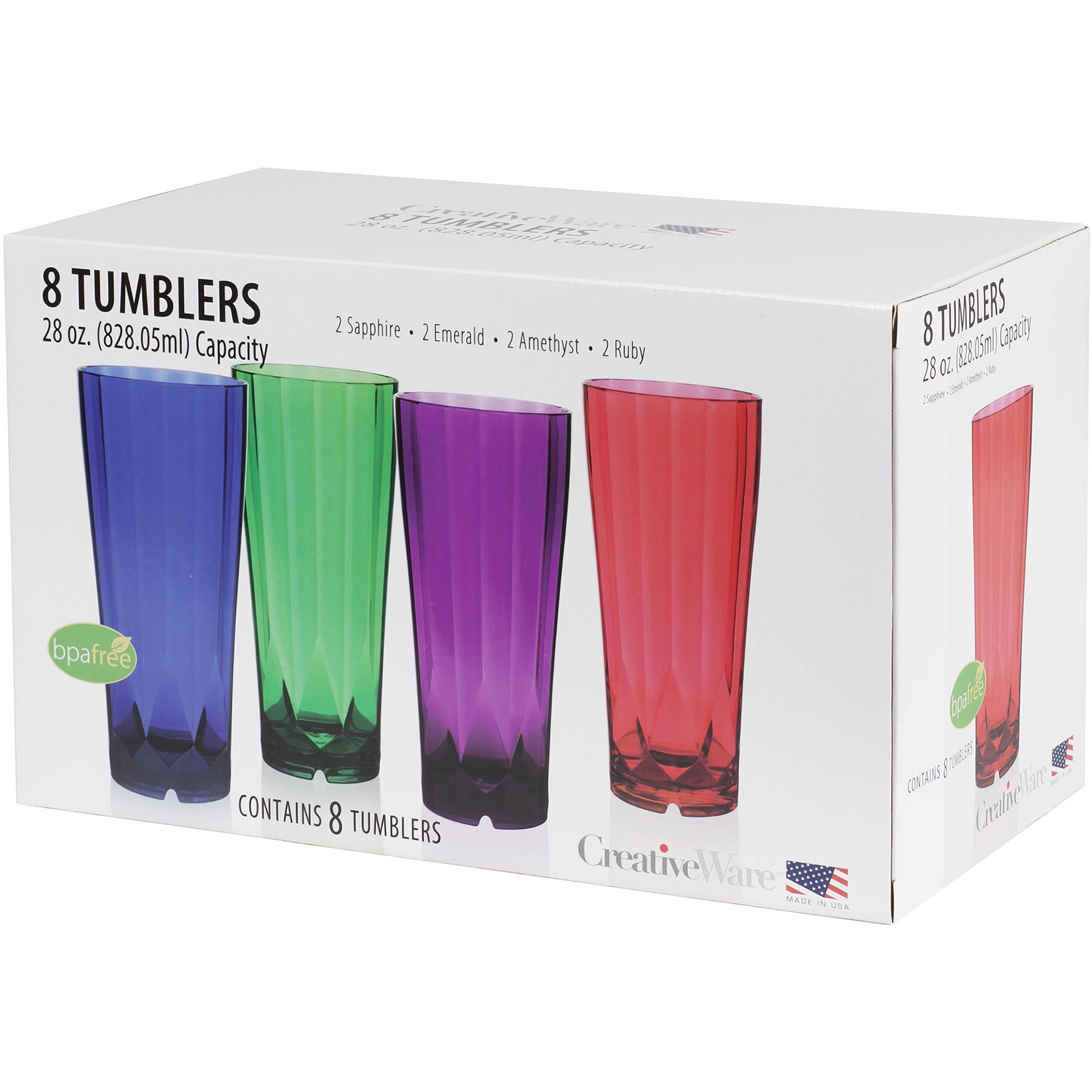 Generic Acrylic Diamond Tumblers Set, 28 oz, 8pk, Jewel