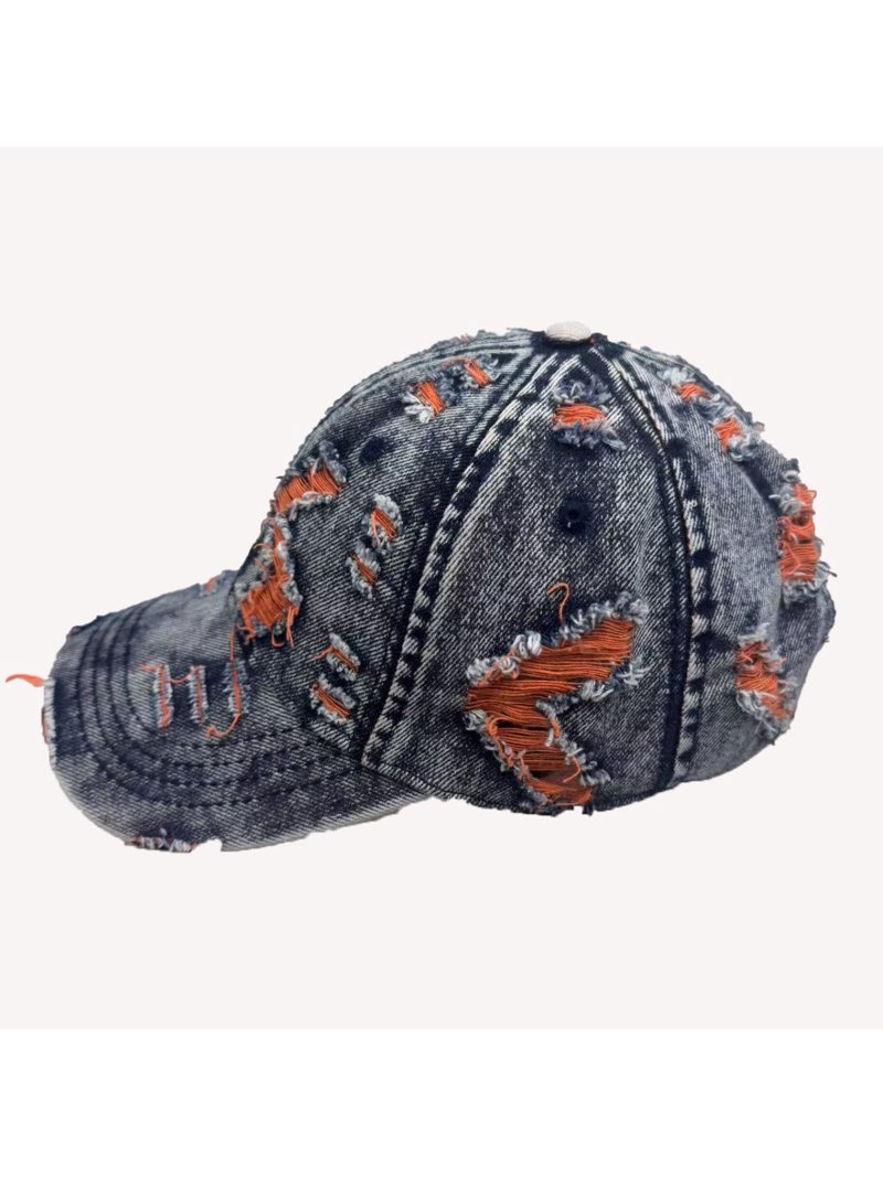 Vintage Washed Distressed Denim Baseball Cap, Ripped 