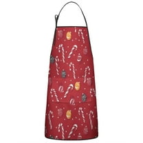 Red Christmas Candy Cane Pattern Apron-Garden Aprons for Women with Pockets-Cotton Linen Waterproof Kitchen Cooking Gardening Aprons Adjustable for Kitchen,Cooking,BBQ and Salon 33"x27"