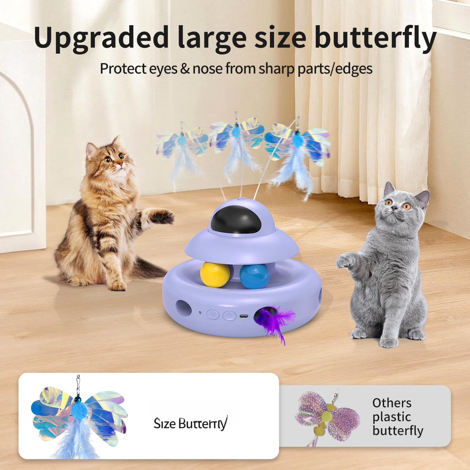 Cat Purple 4-in-1 Interactive Toys For Bored Indoor Adult Cats Electric Flying Butterfly Rechargeable Automatic Moving Ambush Track Balls