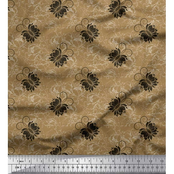 Soimoi Rayon Crepe Fabric Black Sketch Butterfly Print Fabric by The Yard 46 Inch Wide