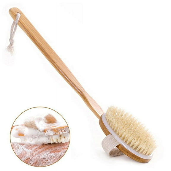 Natural Long Wood Bristle Body Brush With Detachable/undetachable Long Wood Handle Bath Body Brush