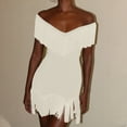 thumbnail image 4 of Blmnix Sexy Dress Dress for Women Club Dress Off The Shoulder Bodycon Dress Mini Short Sleeve White Boat Neck Women's Casual Dresses S, 4 of 6