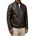 thumbnail image 3 of Miqool Men's Stand Collar Leather Motorcycle Jacket Zip Up Vintage Lightweight Faux Leather Biker Coat Long Sleeve Outerwear with Multi Pocket S-3XL, 3 of 8