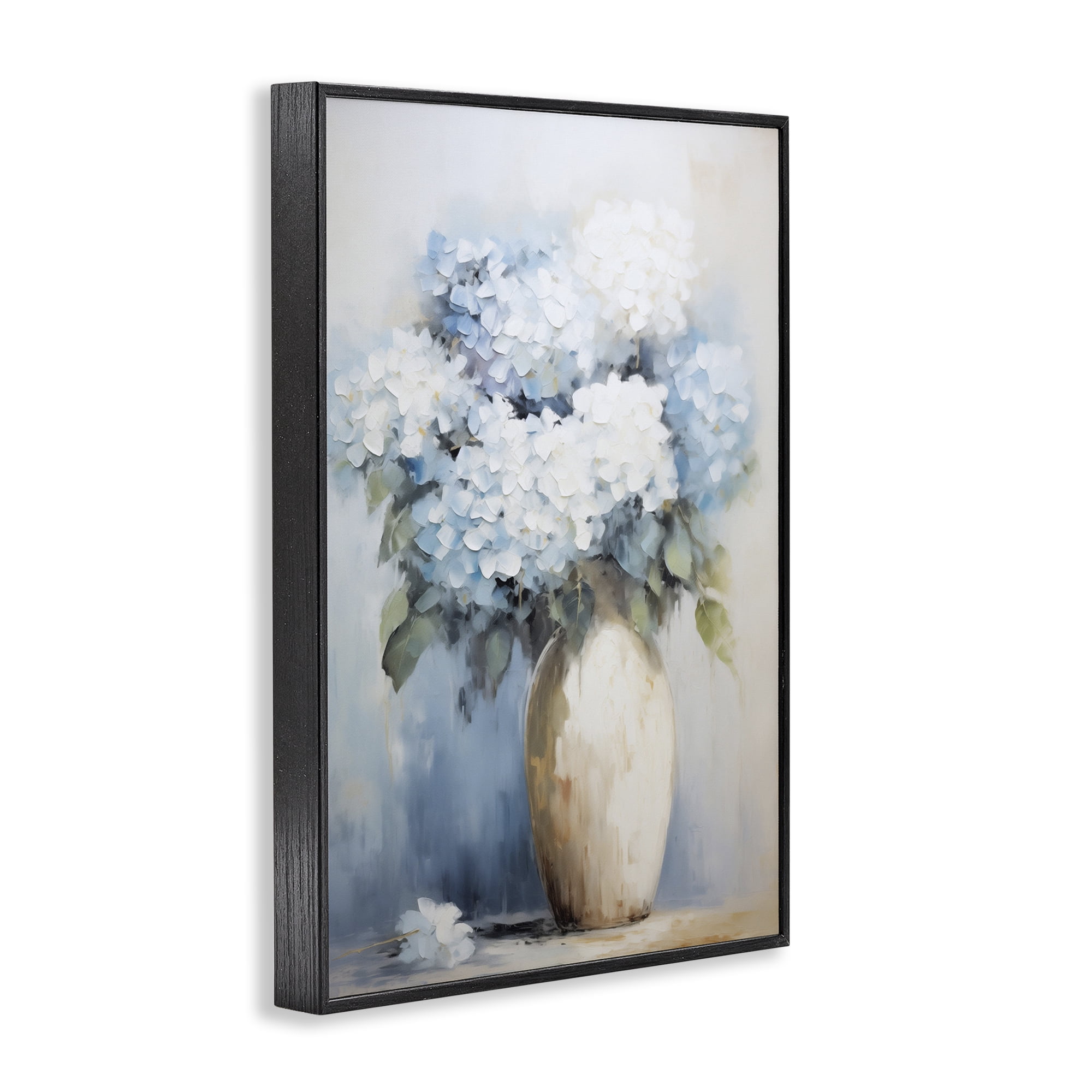 Stupell Industries White & Blue Hydrangeas Botanical & Floral Painting Black Framed Art Print Wall Art, 16 x 24
