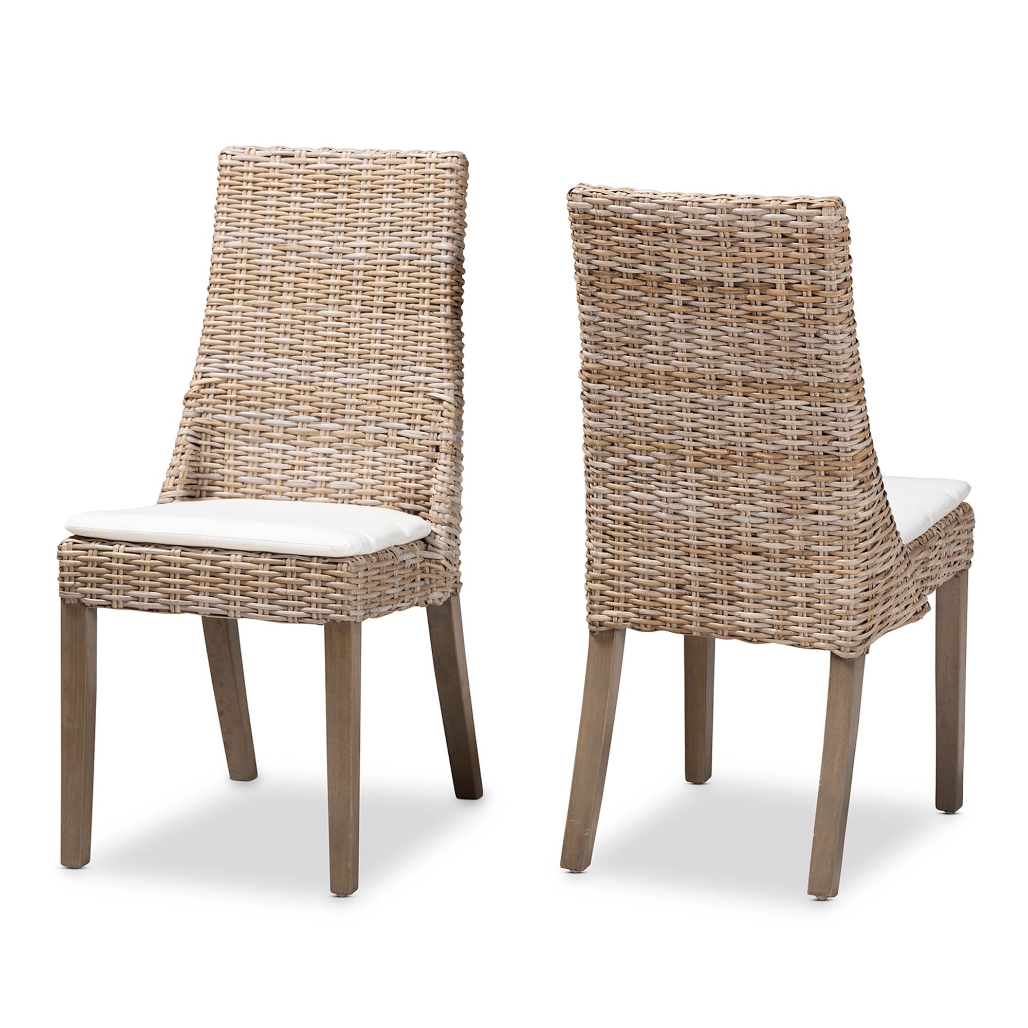 bali & pari Toby Rattan BOHO Dining Chairs, Set of 2, Greywashed