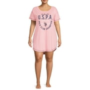 U.S. Polo Assn. Women's Plus Short Sleeve Pajama Night Shirt Dress with Scoop Neckline