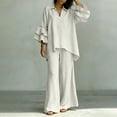 thumbnail image 5 of Kezqiaxn Vacation Outfits for Women Trendy Ruffled Long Sleeve Casual Tops Wide Leg Pants Summer Sets Plus Size Fashion, 5 of 5