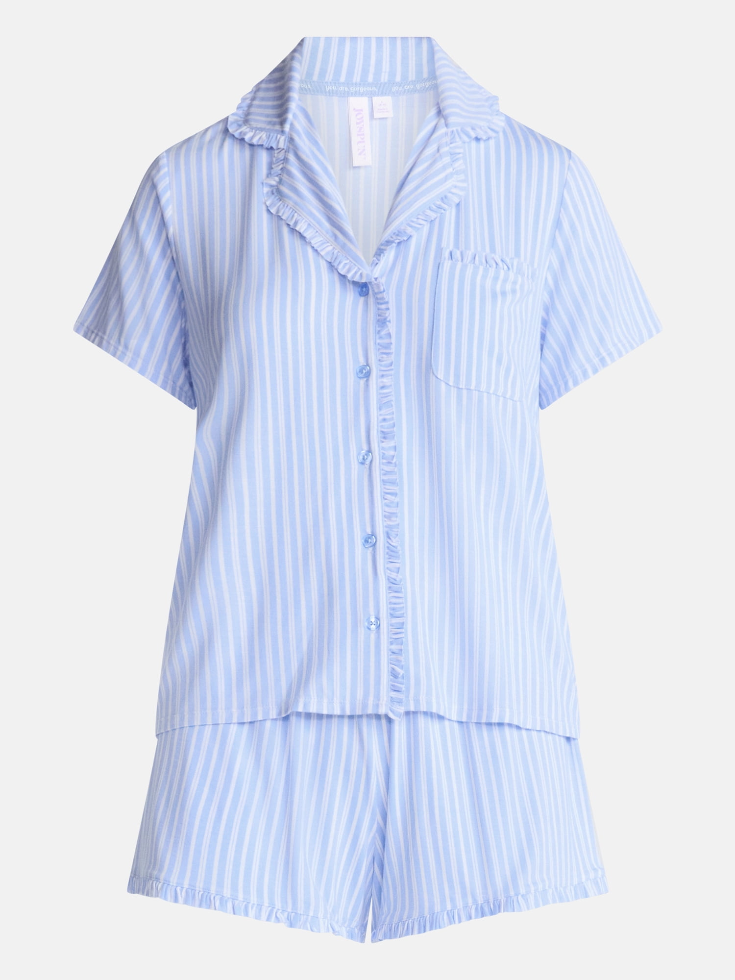 Joyspun Women’s Modal-Blend Ruffle Trim Notch Collar Top and Shorts Pajama Set, 2 Piece, Sizes XS-3X