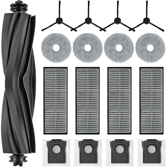 17 Pack Accessories Compatible with Dreame X30 Ultra,1 Main Rubber Brush,4 mop pads,4 Hepa Filter,4 dust bags,4 side brush