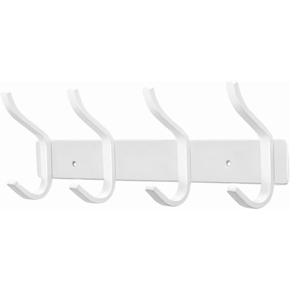 Coat Hanger Wall Mount, 12 Inch Coat Hooks Wall Mount with 4 Hooks, White Wall Hooks for Entryway, Bathroom - for Hanging Backpack, Bag, Coat, Purse, Hat, Towel, Clothes