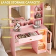 thumbnail image 5 of PUFFCAFE Vanity Desk with Mirror and Lights,Pink Makeup Vanity with RGB Storage Cabinet & Power Strips,Dressing Table for Women Bedroom, 5 of 8