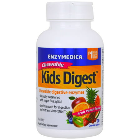 Enzymedica  Kids Digest  Chewable Digestive Enzymes  Fruit Punch  90 Chewable