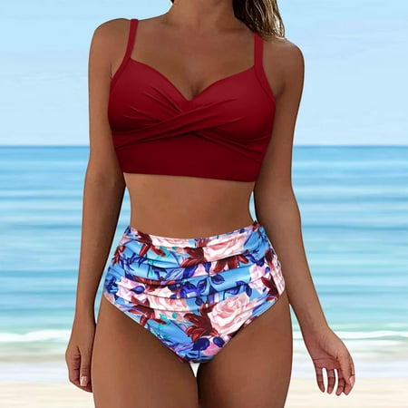Supportive Bikini Top Clearance Plus Size Bikini   Women High Waisted Bikini Sexy Push Up Two Piece Swimsuits Vintage Swimsuit Retro Ruched Waist Print Set   Cut Out One Piece Swimsuit Women Two Piece