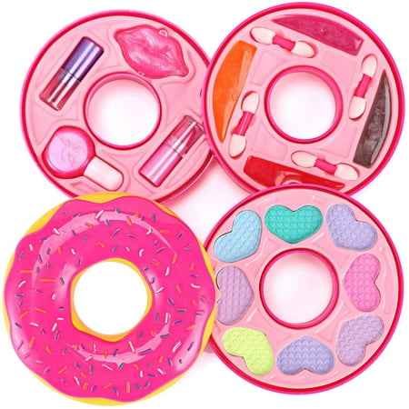 Liberty Imports Petite Girls Cosmetics Play Set - Washable and Non Toxic - Princess Real Makeup Kit with Case - Ideal Gift for Kids (Donut)