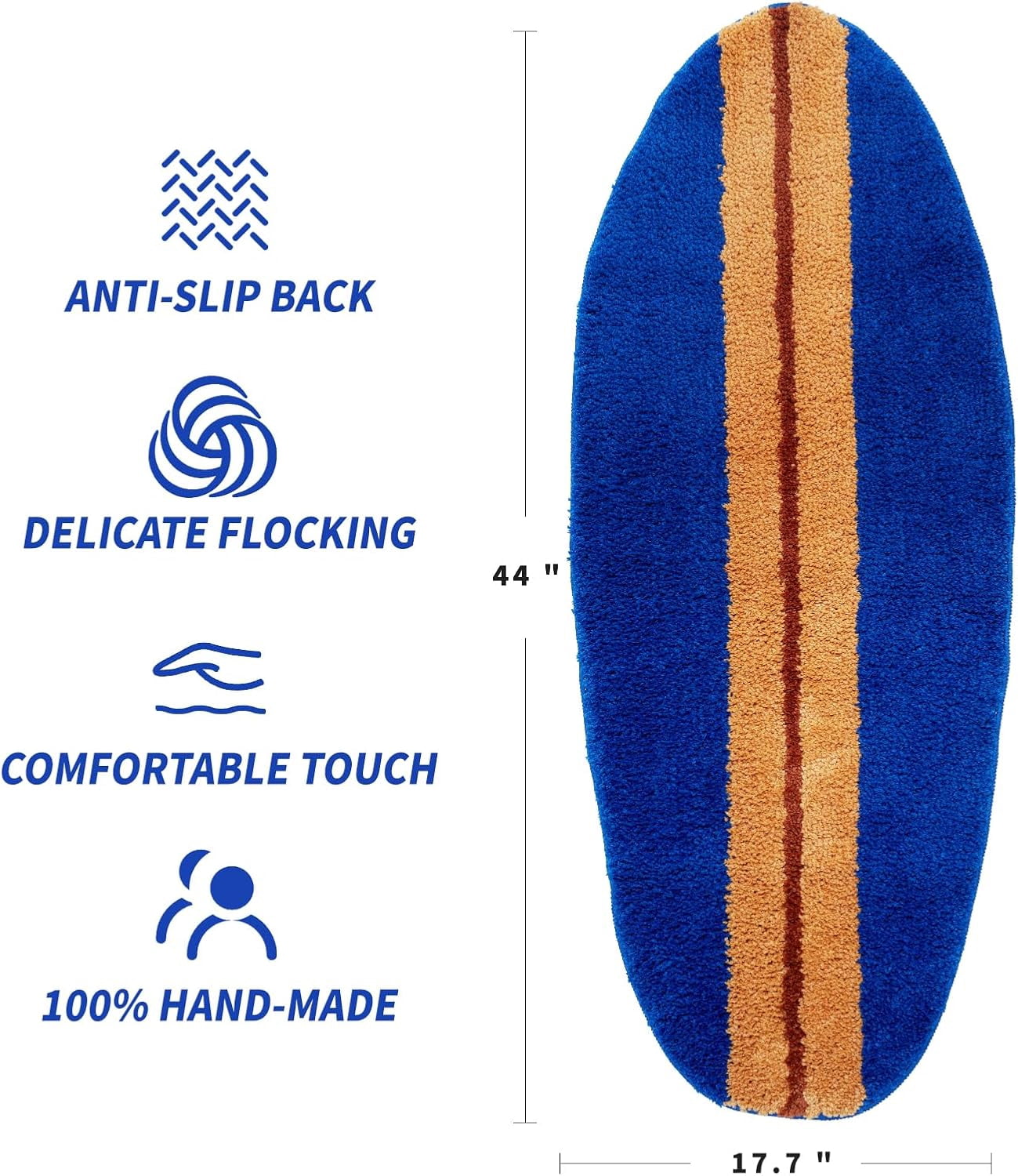 Surfboard Rug, Surfboard Shaped Bath Mat for Y2K Room Decor, Non-Slip Flocking Hypebeast Carpet for Living Room Decor, Stussy Rug Alt Room Decor Soft Doormat for Bedroom (Dark Blue)