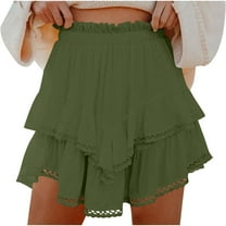 Flowy Shorts for Women Casual Boho Ruffle Tiered Skorts Beach Vacation High Waist Mini Skirts Golf Tennis Shorts