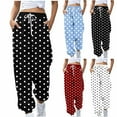 thumbnail image 2 of ctdiral Polka Dot Sweatpants for Women Soft Lightweight Joggers Elastic High Waisted Drawstring Long Pants Casual Loose Fit Cozy Athletic Pants with Pockets White XXL, 2 of 6