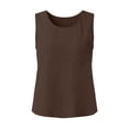 thumbnail image 3 of Spaghetti Strap Cami Women’s Round Neck Tank Tops with Pocket, Loose Sleeveless Casual Blouses, Lightweight Faux Linen Tanks Daily Wear Brown XXL, 3 of 5