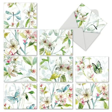 'M6592OCB DOGWOOD DAYS' 10 Assorted All Occasions Greeting Cards Featuring a Larger Painting of Watercolor Dogwood Flowers That is Cropped into Smaller Images, with Envelopes by The Best Card