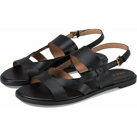 Cole Haan Women's Fawn Flat Sandal, Black Leather, 5