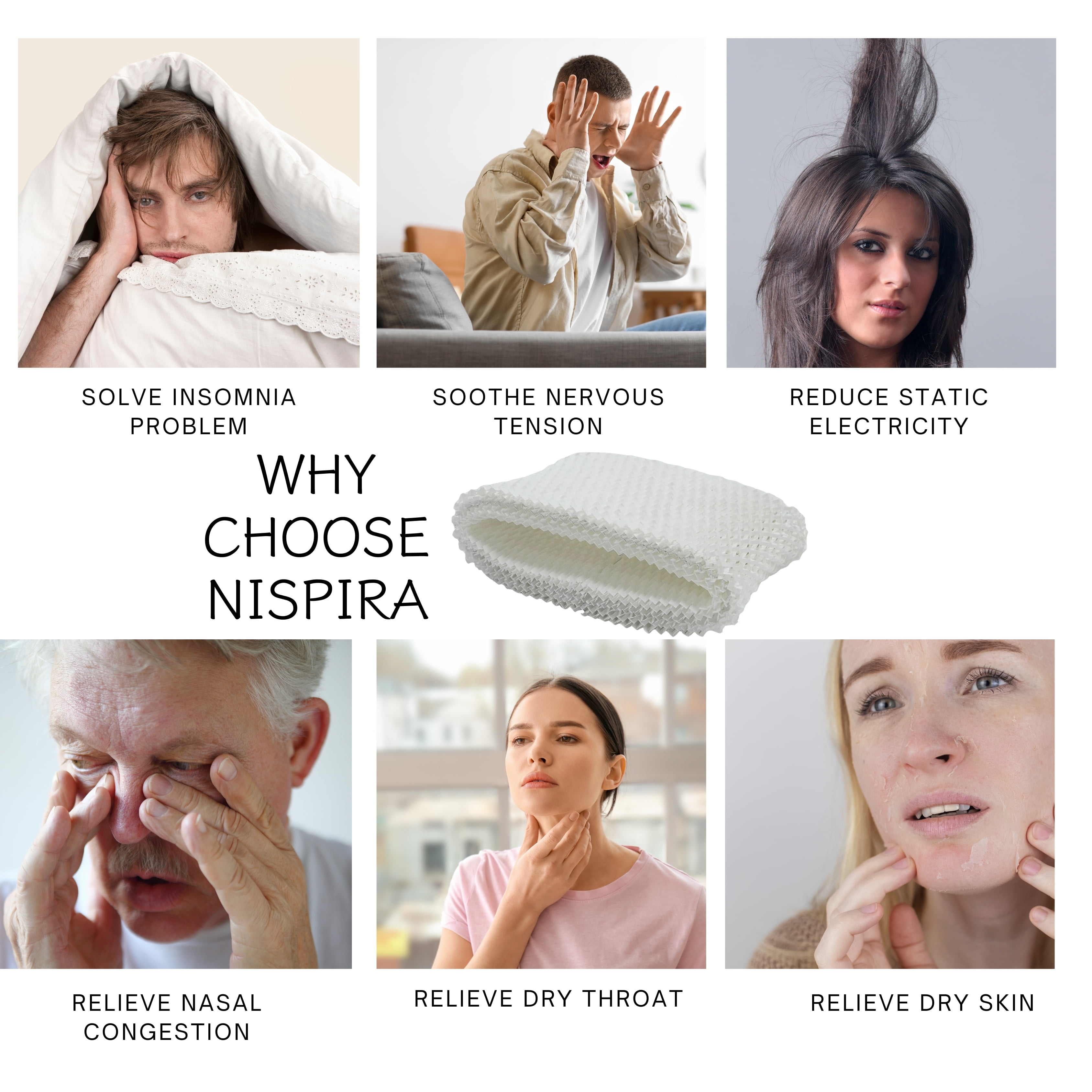 Nispira Bedside Wick Humidifier Filter Replacement for Canopy Bedside Humidifier, Long-Last Wood Pulp, 6 Packs