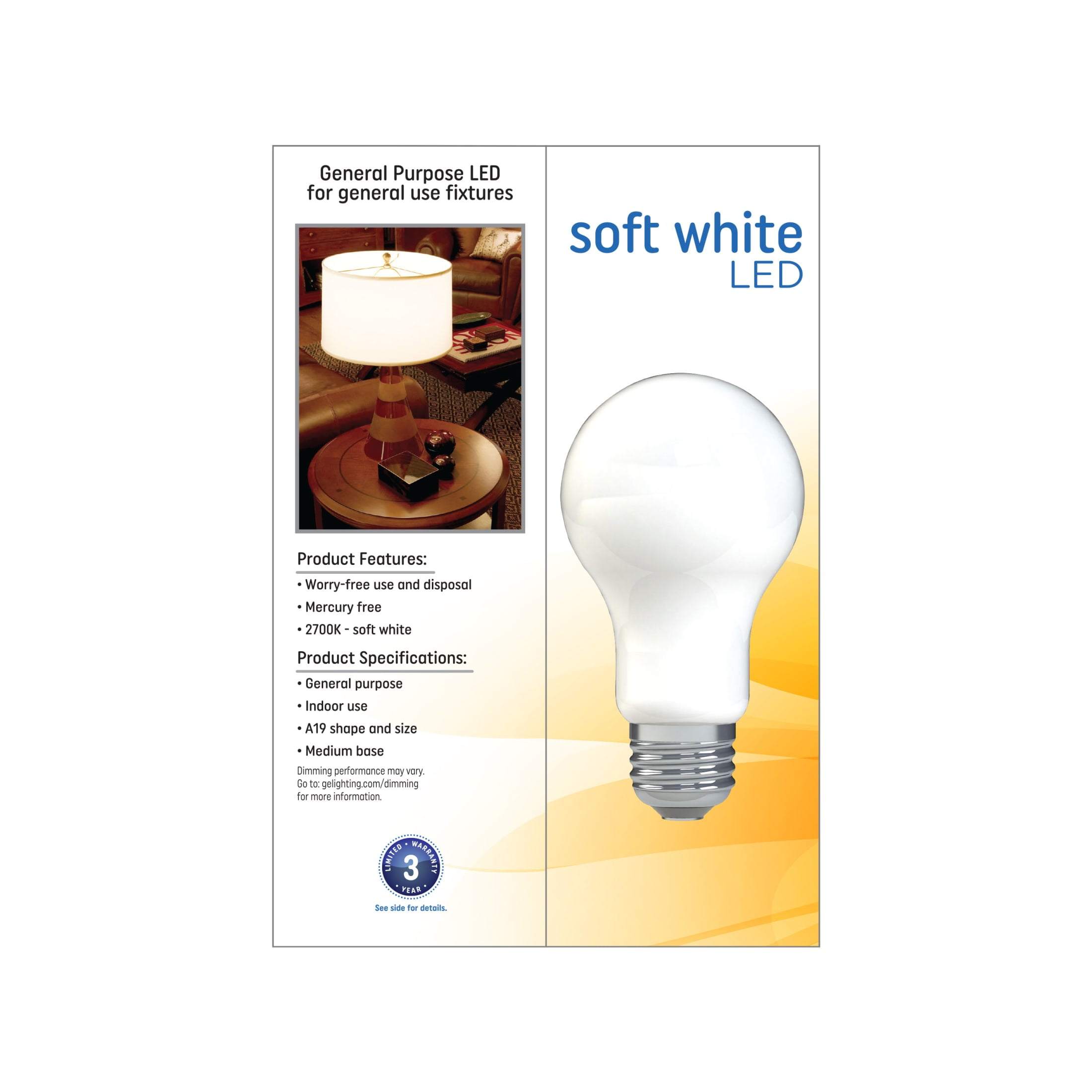 (2 pack) GE LED Light Bulbs, 100 Watt, Soft White, A19 Bulbs, Medium Base, Frosted Finish, 13yr, 4pk
