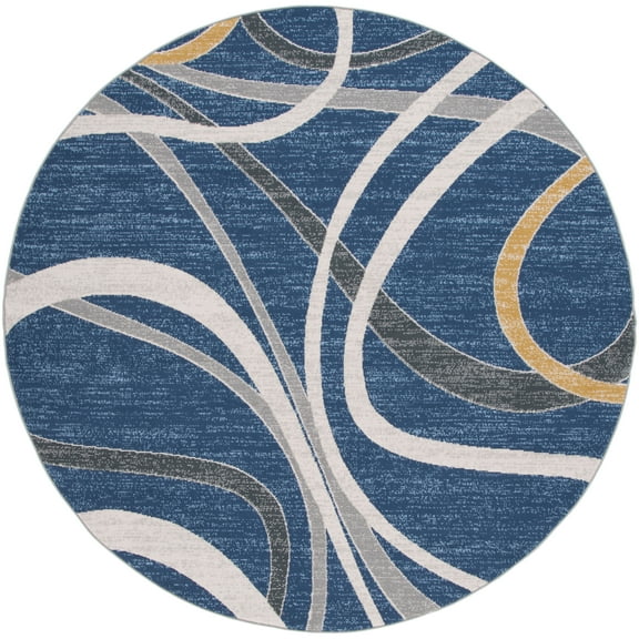SAFAVIEH Odyssey Dymphna Modern Area Rug, Blue/Gold Ivory, 6'7" x 6'7" Round