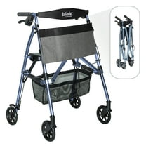 Stander Wonder Rollator Plus, Lightweight Folding Walker for Seniors with EZ Fold-N-Go Technology, Four Wheel Rolling Walker with Seat, Locking Brakes, Blue