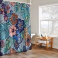 thumbnail image 4 of Retro Flowers Shower Curtain, Blue Brown Flower Green Leaf Bohemian Abstract Waterproof Shower Curtain Set with 12 Hooks Lightweight Bath Curtains Fabric Bathroom Decor 72x84 Inches, 4 of 9