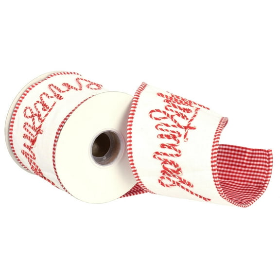 4"x5Y White Embroidered Merry Xmas Ribbn