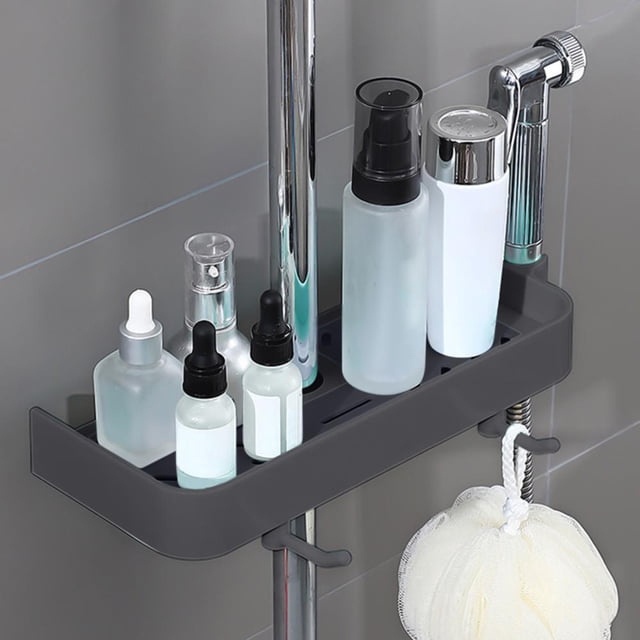 Feltree Shower Rack Punch- Shower Caddy Shelves Slide Bar for Shower Head, Shampoo, Soap HolderSuitcase, with Stainless Steel Guardrail, Shower Shelves