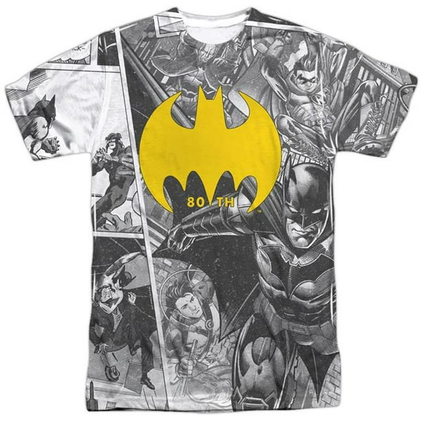 Batman & Collage Adulte Regular Fit Poly Crew Short Sleeve T-Shirt - Blanc&44; Moyen