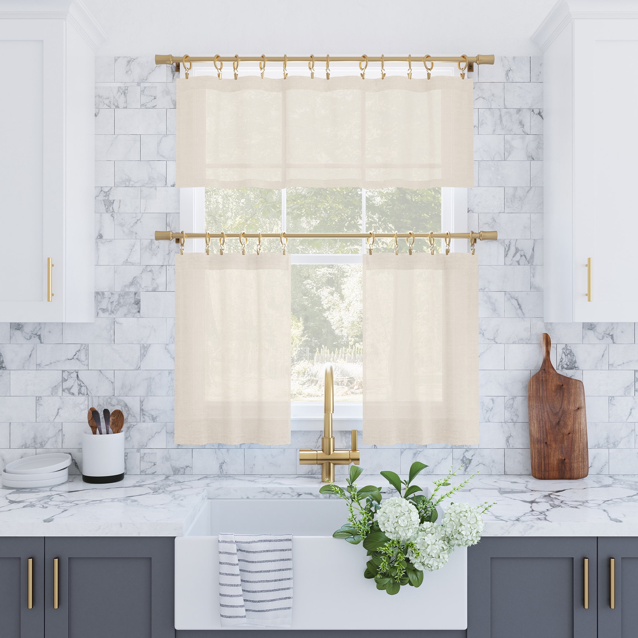 Archaeo 2-Pack Slub Textured Linen Blend Cafe Curtain Pair, 56"W X 24"L, Ivory