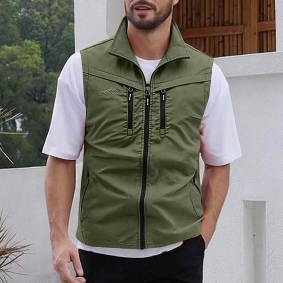 BRGZLK Men's Vests Casual Lightweight Zip Up Multi-Pocket Solid Color Vest Waterproof Breathable Waistcoat
