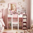 thumbnail image 4 of Gymax Kids Vanity Set w/Mirror&Chair Princess Makeup Dressing Desk w/Storage Shelves, 4 of 10