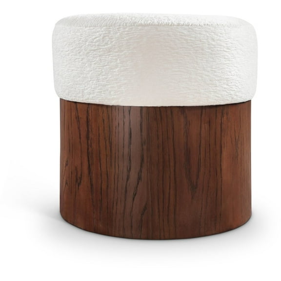 Meridian Furniture Nimes Cream Velour Fur Fabric Ottoman/Stool