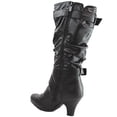 thumbnail image 2 of Top Moda Auto-2 Women's Mid Calf Buckle Strap PU Leather Kitten Heel Boots BLACK 8, 2 of 5