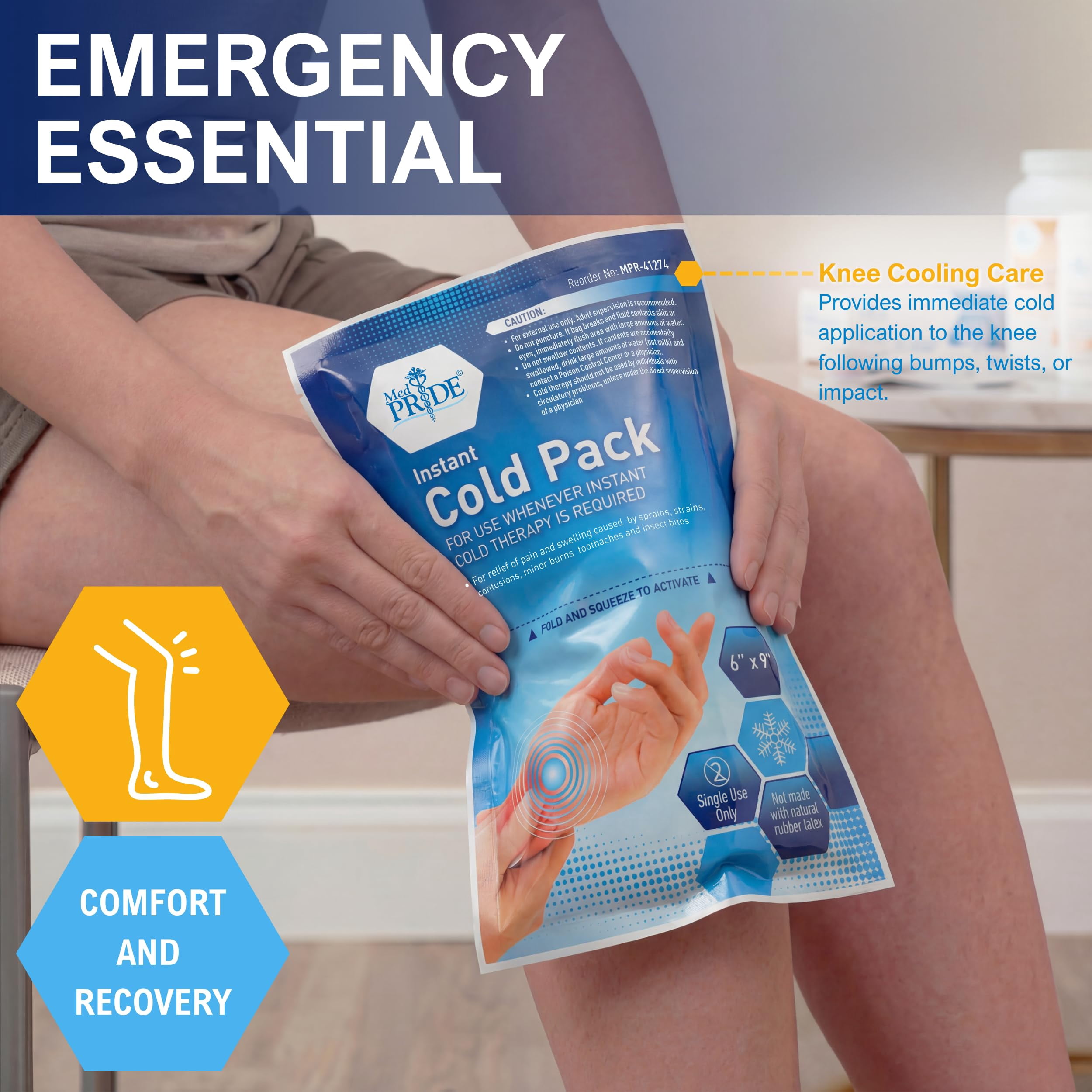 MED PRIDE Ice Packs 24-Pack – 6x9in Instant Cold Pack for Injuries & Pain Relief, Disposable Cold Compress Therapy Bags for First Aid & Recovery