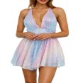 thumbnail image 1 of POINTERTECK Robe Mini à Paillettes pour Femmes Col en V Profond Dos Nu Robe de Soirée Club Disco Mini Robes, 1 of 6