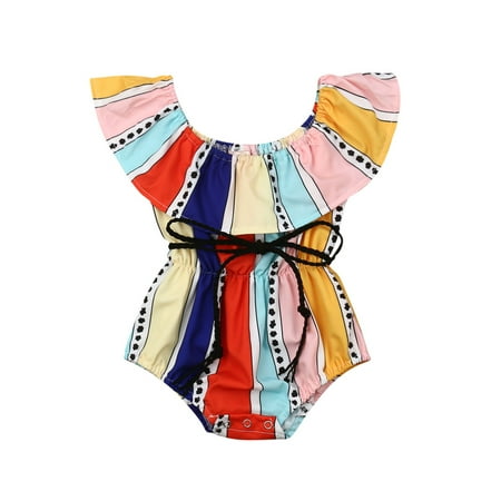 

Canrulo Newborn Toddler Baby Girls Kids Stripe Romper Jumpsuit Bodysuit Clothes Outfits Colorful 12-18 Months