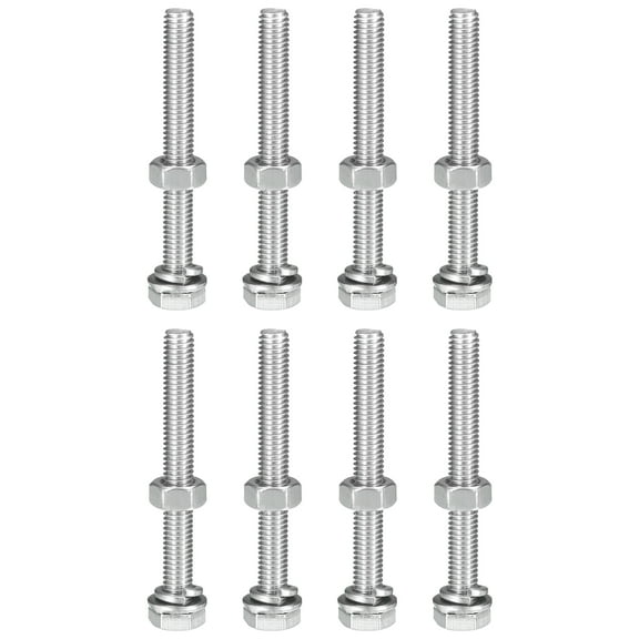 M6 x 60mm Hex Head Screws Bolts, Nuts, Flat & Lock Washers Kits, 304 Stainless Steel Fully Thread Hexagon Bolts 8 Sets