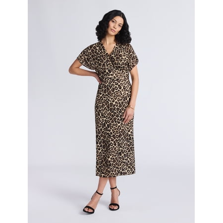 Sofia by Sofia Vergara Women's and Women's Plus Bias Cut Midi Dress with Short Sleeves, Mid Calf Length, Sizes XS-4X