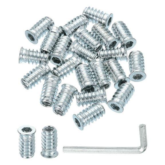 50 Pcs Threaded Insert for Wood, 1/4 - 20 Threaded Studs 20mm Length, Silver
