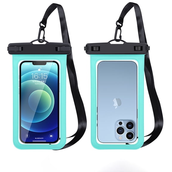 MJSHUN Waterproof Phone Pouch, Universal Water Proof Dry Bag Case with Neck Lanyard, Underwater Clear Cellphone Holder Protector for iPhone Samsung Galaxy for Pool Swimming Beach Essentials, Cyan