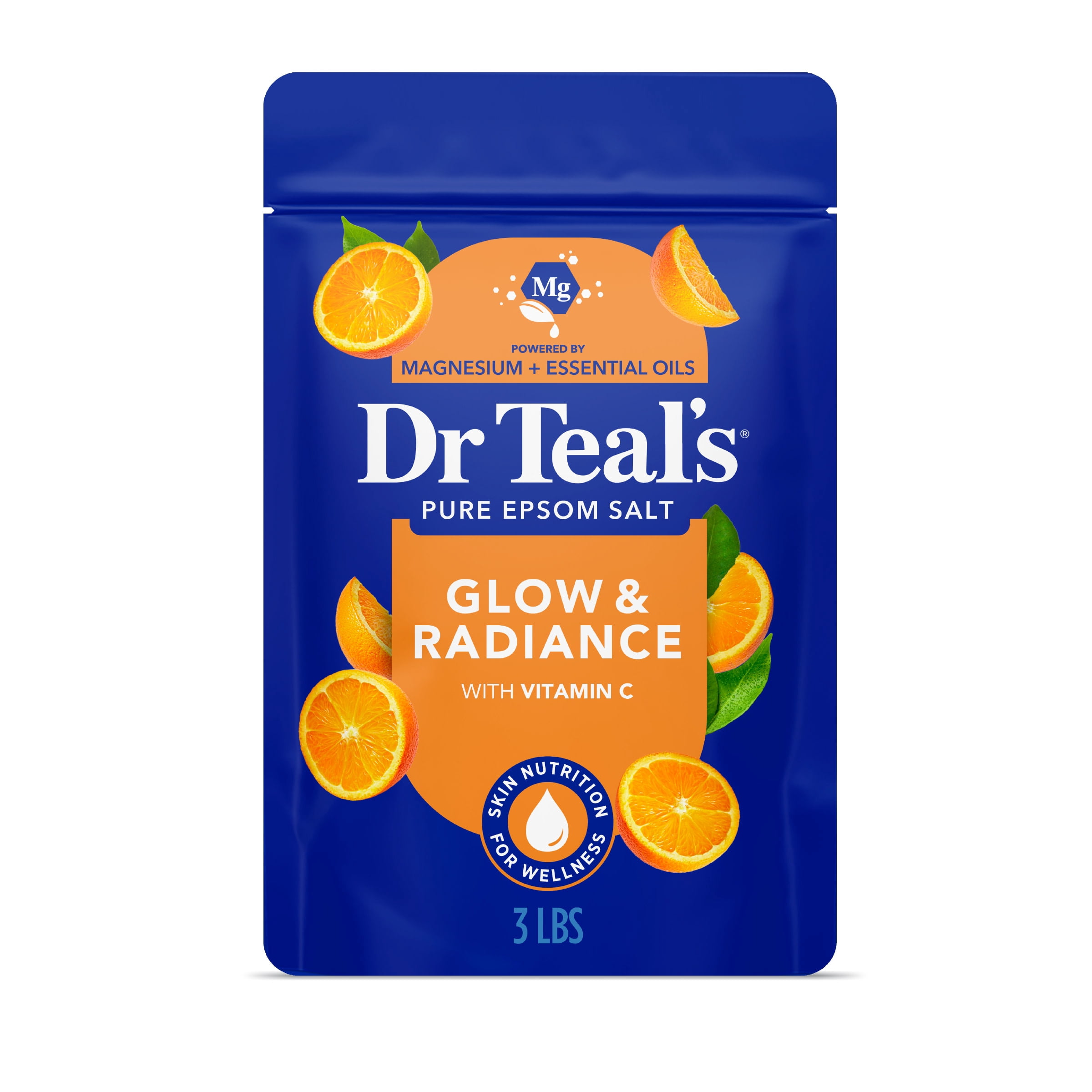 (4 pack) Dr Teal's Epsom Salt Magnesium Soak, Glow & Radiance with Vitamin C & Citrus Essential Oils, 3 lbs
